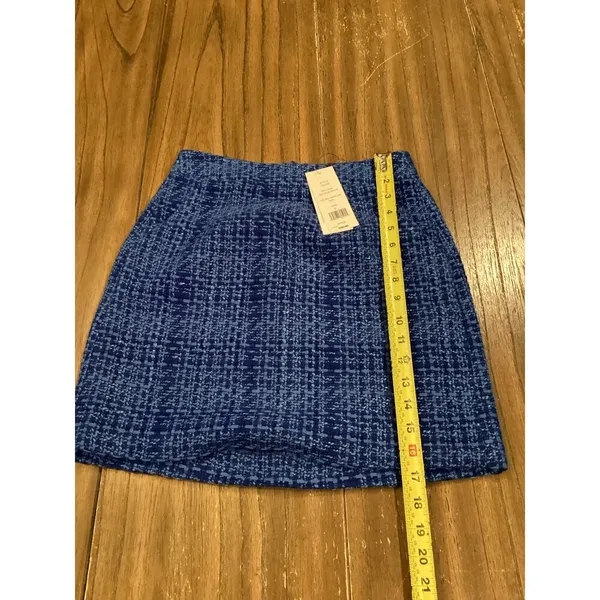 French Connection Azzurra Tweed Plaid Mini Skirt Blue NWT MSRP $98 size 2 - Image 3