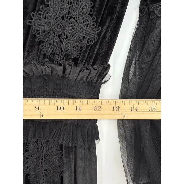 TOV Los Angeles Black Velvet Lace Maxi Dress Size 38 US 6 Small Witchy Victorian - Image 12