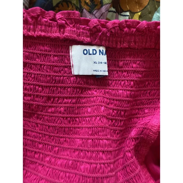 Old Navy Fit Flare Dress Womens Size XL Pink Clip Dot Puff Sleeve Smocked Cotton - Image 6