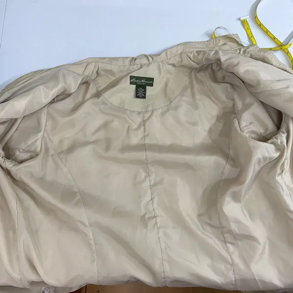 Eddie Bauer tan button down pocket collared lined split sleeve trench coat XXL - Image 7
