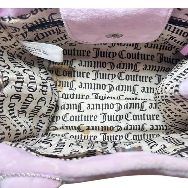 Juicy Couture Velour Rhinestone Mini Tote Y2K Pink Crossbody Bag Charm Coquette - Image 11