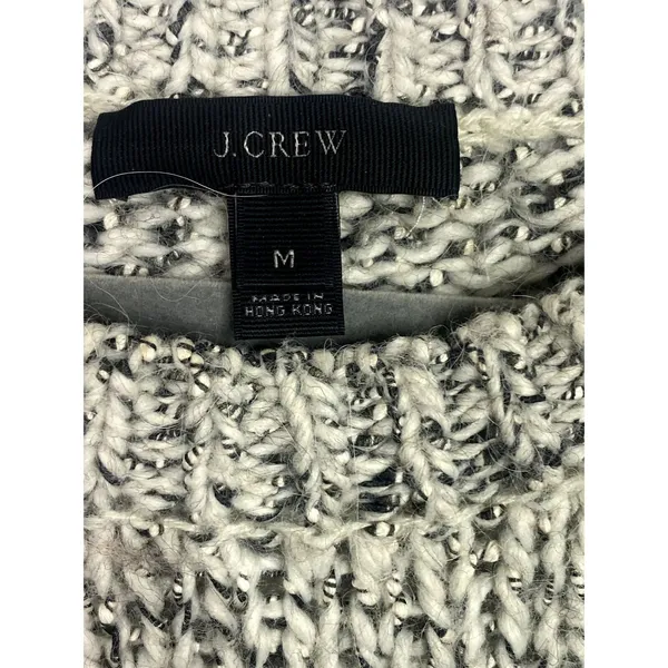 J. Crew Relaxed Fit Alpaca Chunky Cable Knit Long Sleeve Sweater M White Grey - Image 6