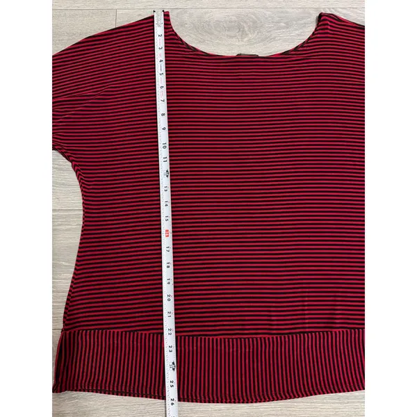 Made in Heaven Top L Red Black Striped Scoop Neck 3/4 Dolman‎ Sleeve Oversized - Image 5