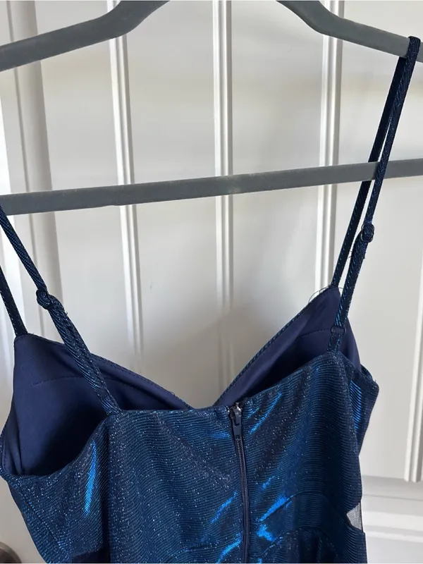 Windsor Shimmery Navy Blue Spaghetti Strap Cutout Mini Dress - Image 6