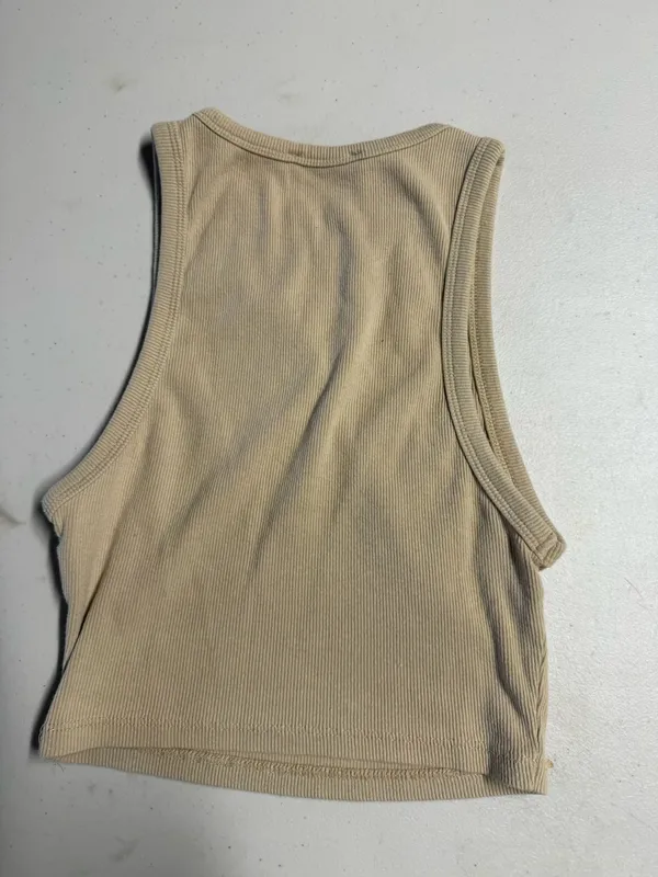 Zara Cream Ribbed Knit Cropped High Neck Tank Top Size Medium euc - Image 3