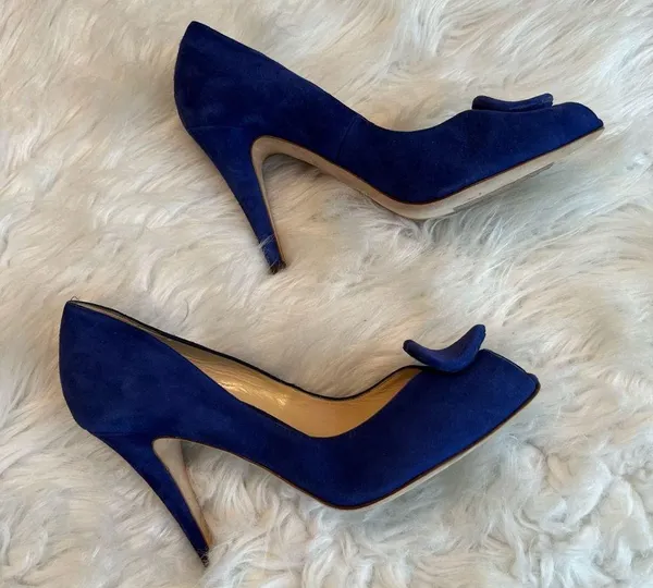 Kate Spade Heels | New York Dreamer Blue Suede Heart Peep Toe Pumps Size 8 1/2 B - Image 5