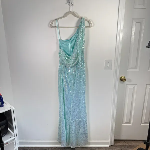 IEENA for Mac Duggal Gown Aqua Iridescent Sequin One Shoulder Dress Prom Women 2 - Image 5