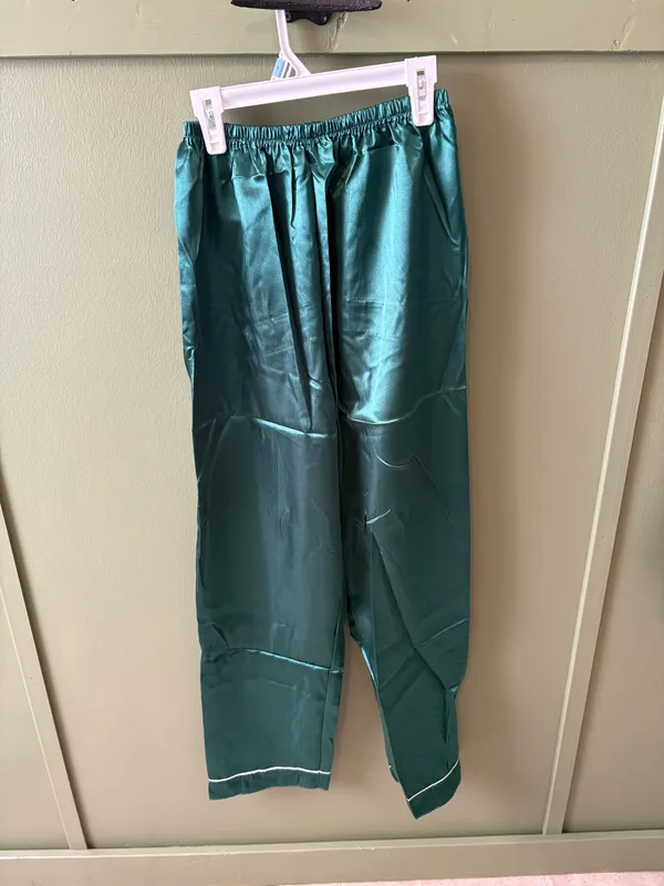 Emerald Satin Button Front Pajama Set Green Size XXL - Image 5