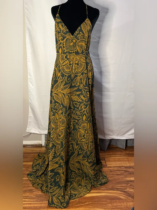 onetheland NWT Boho Floral Maxi Dress Mustard & Dark Green | Adjustable Straps - Image 5