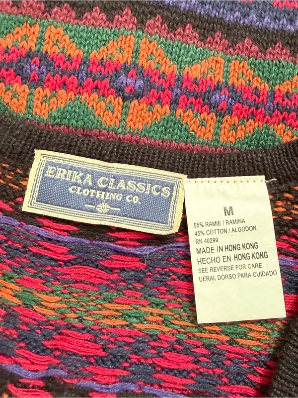 Erika Classics Women’s Vintage 90s Ramie Cotton Cardigan Vest in Fair Isle M - Image 7