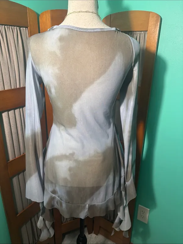 Sheer Knot-Front Blouse in Misty Blue - Image 10