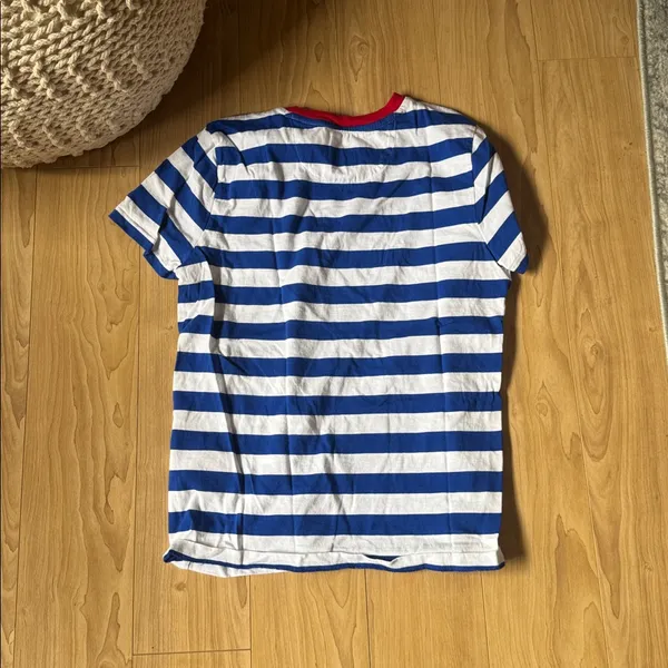 Polo Ralph Lauren Blue and White Striped Tee with Red Accents - Image 4