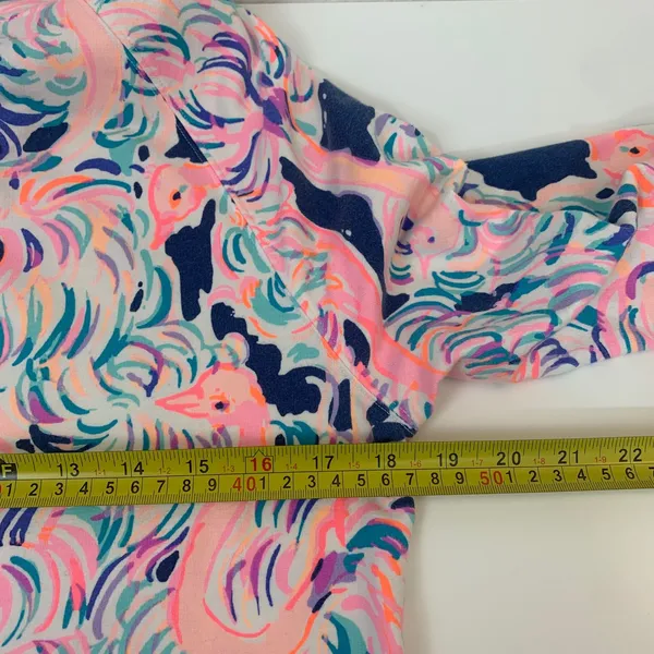 Lilly Pulitzer Women's S Skipper Popover High Tide Navy Flamingo Gopher Half Zip - Image 3