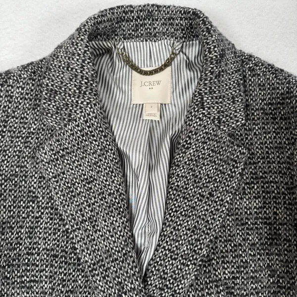 J Crew‎ Tweed Topcoat Coat Womens Size 2 Grey Black H1493 - Image 3