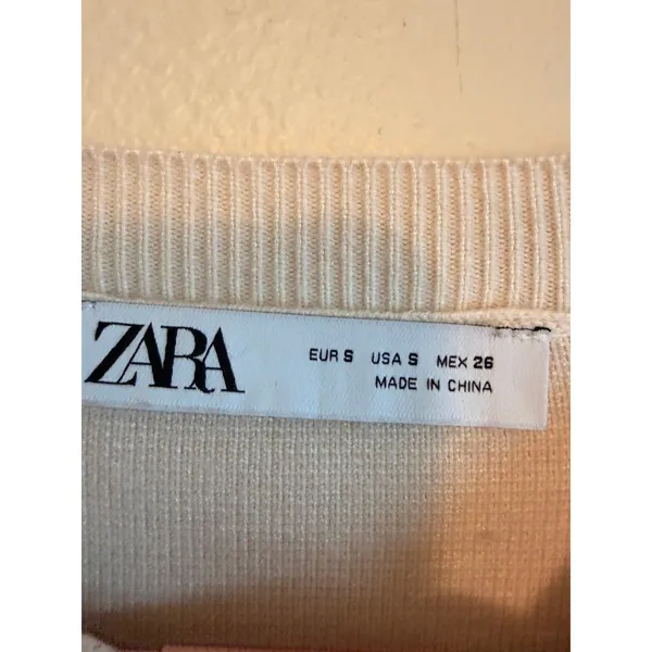 Zara Sweater Womens Small Cream Balloon Sleeve Cropped Ribbed‎ Knit Pullover - Image 7