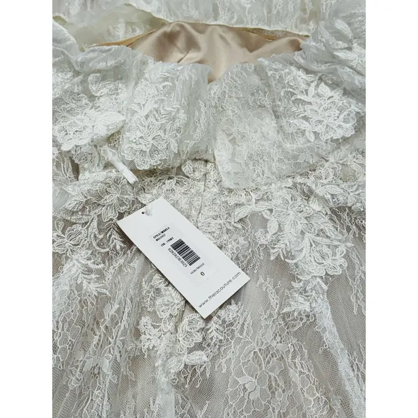 Theia Imelda off-the-shoulder embellished Chantilly Ivory lace bridal gown sz O - Image 13