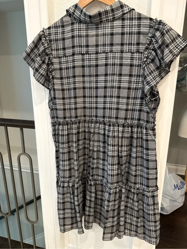 Dress Forum Plaid Tiered Babydoll Mini Dress Ruffle Trim Cottage Grunge - Image 7