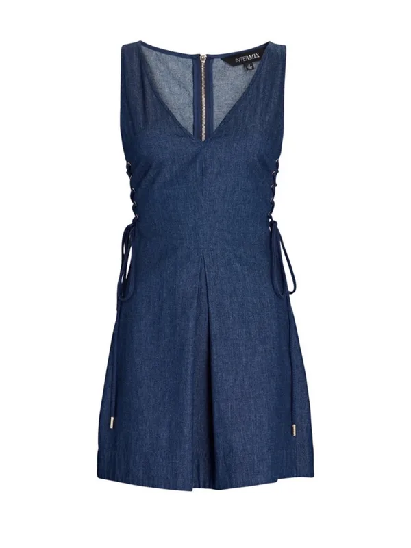NWT INTERMIX Juniper Denim Chambray Denim Side Lace Up Mini Dress Size 10 - Image 4