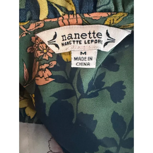 Nanette Nanette Lepore Womens Blouse Green Floral Ruffle Button Down M - Image 4