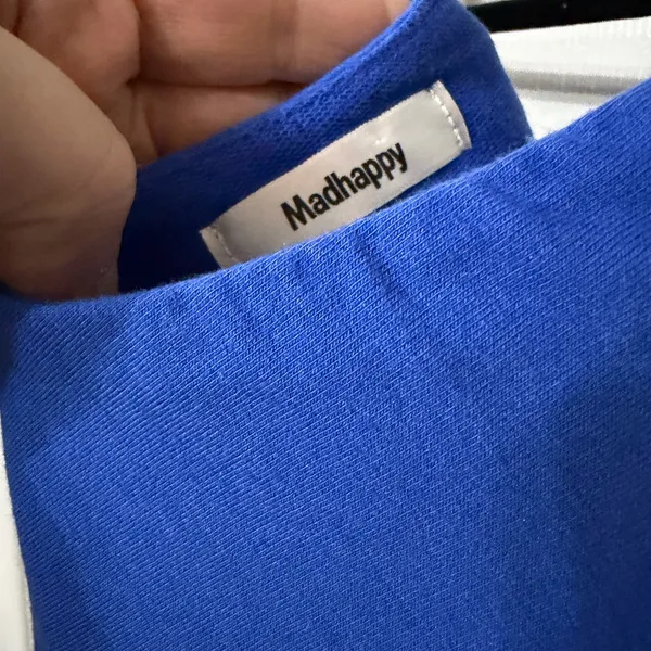 MADHAPPY cropped blue‎ spell out tank top size medium - Image 5