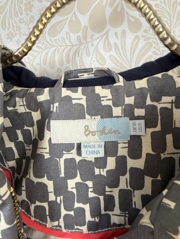 BODEN Gray and White Printed Canvas Heavy Utility Field Rain Jacket - Size - 6 - Image 7
