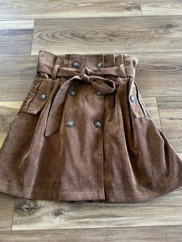 bohme Brown Corduroy Button-Front Mini Skirt with Tie Waist - Image 2