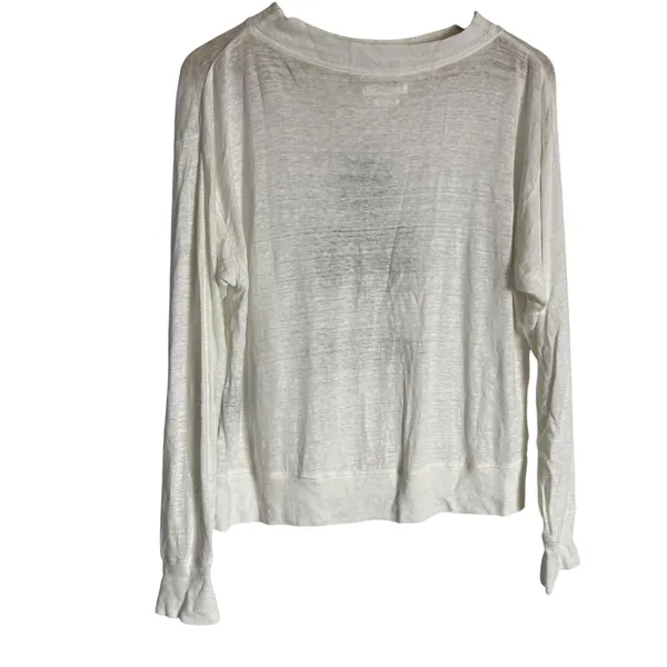 Isabel Marant White 100% Linen Graphic Logo Long Sleeve Knit Shirt Size Medium - Image 10