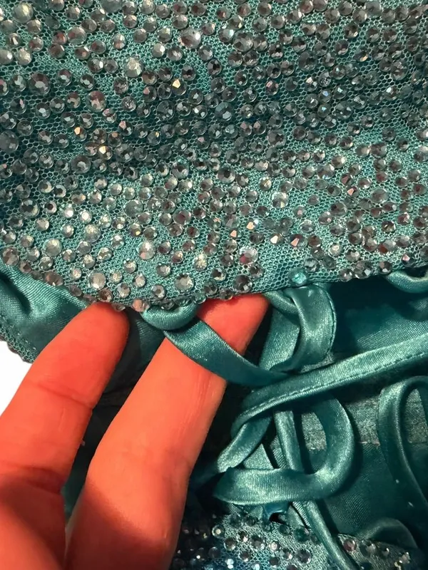 Rhinestone Bustier Corset Top Teal Blue Embellished Bralette Rave Festival Glam - Image 6