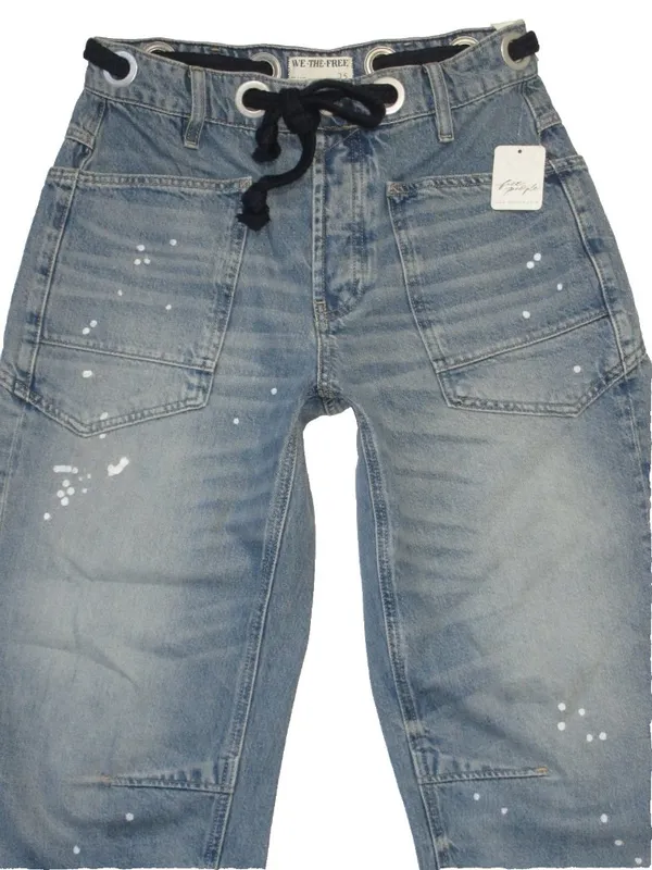 NWT We The Free People Moxie in Timeless Blue Distressed Barrel Jeans 25 - Image 6