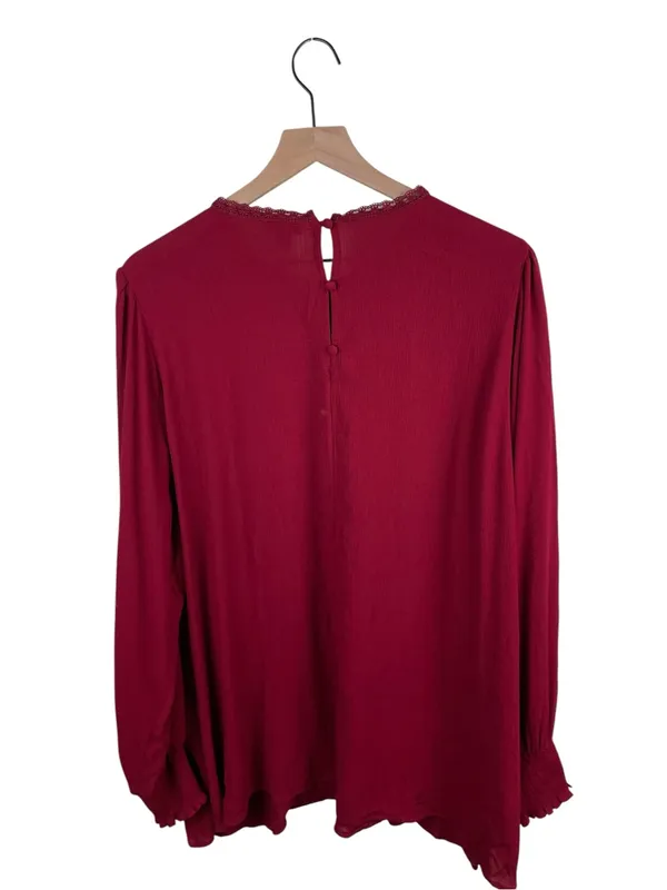 Torrid Washable Crinkle Gauze Crochet Yoke Blouson Sleeve Top Size 2X Rhubarb - Image 4