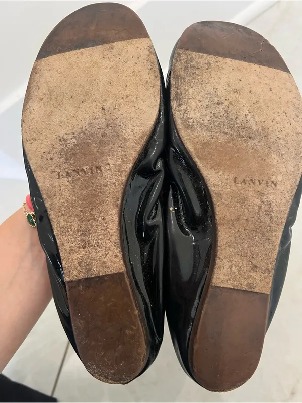 Lanvin Black Patent Leather Ruched Ballet Flats Size 38.5 EU - Image 5