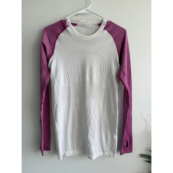 Lululemon Swiftly Tech Long Sleeve White Berry Purple Size 6 Activewear‎ Top - Image 2
