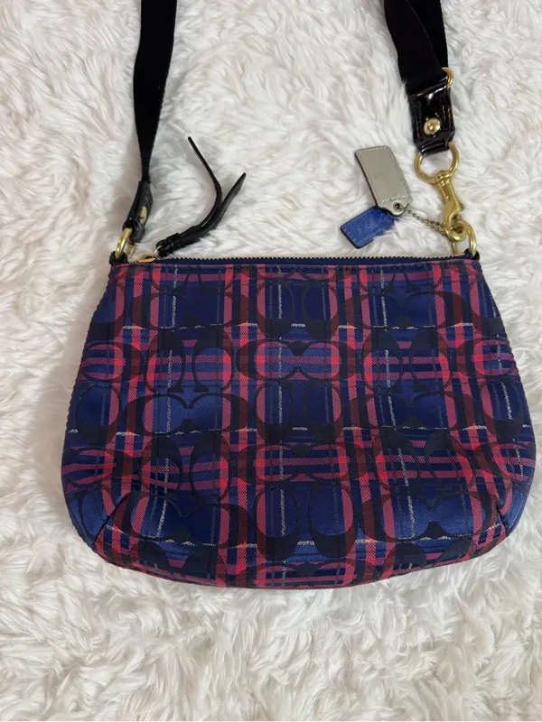 Coach Navy and Pink Plaid Crossbody - Image 6
