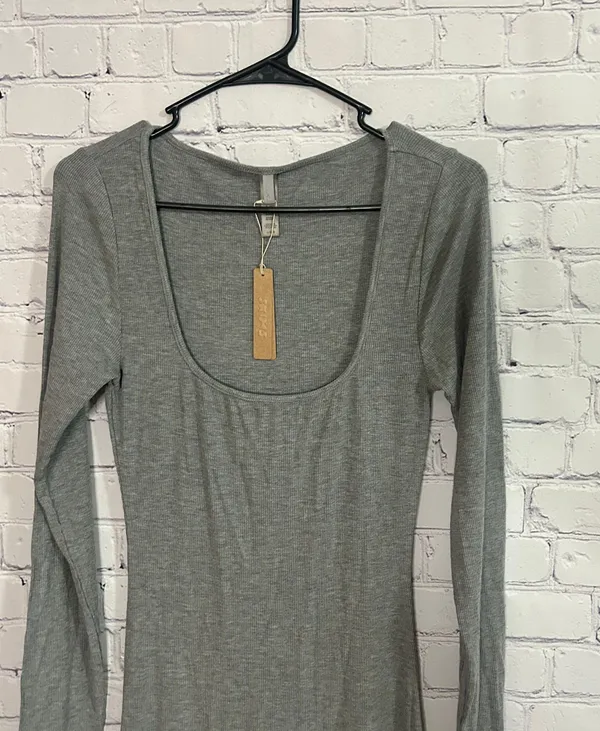 Soft Lounge Long Sleeve Dress Heather Gray Size L - Image 4