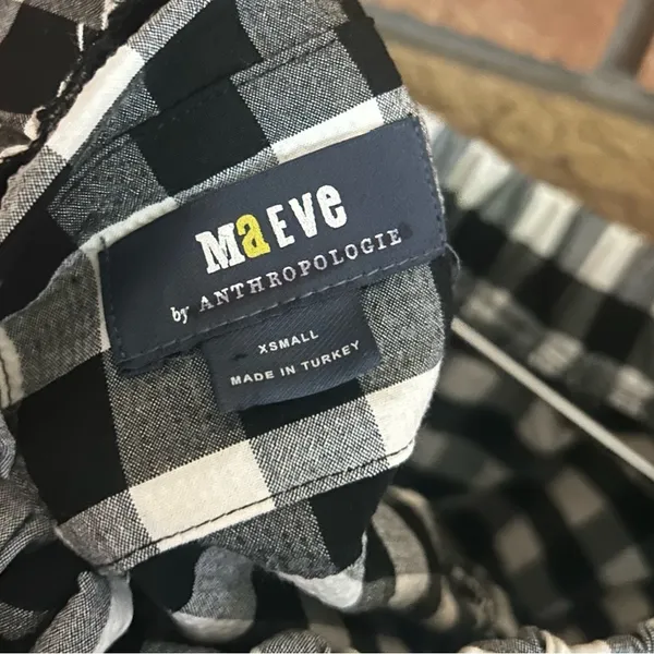 Maeve Anthropologie Black and White Gingham Puff Sleeve Crop Toe Size XS - Image 4