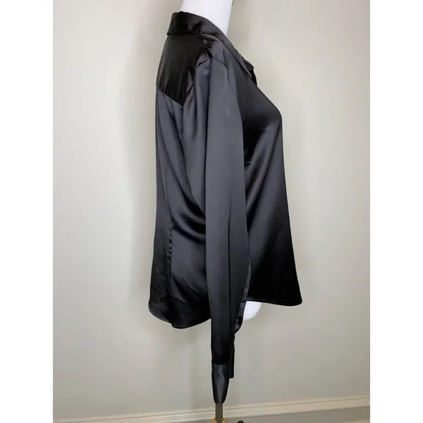 Worthington Black Satin Button Up Blouse Sz Large Whimsygoth Goth - Image 4