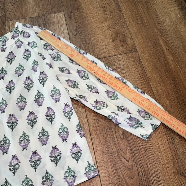 J Crew Floral 100% Cotton Split Neck Blouse Purple White Womens Size M Fall boho - Image 5