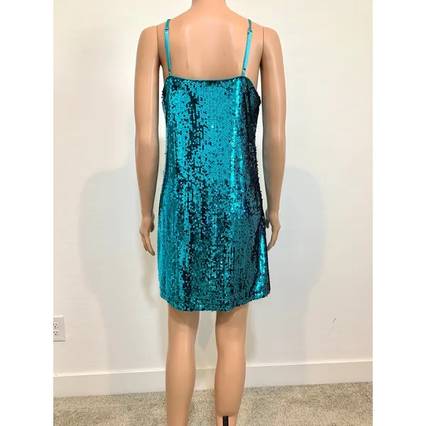 Allegra K medium sequin spaghetti strap mini party dress D1 3405 - Image 6