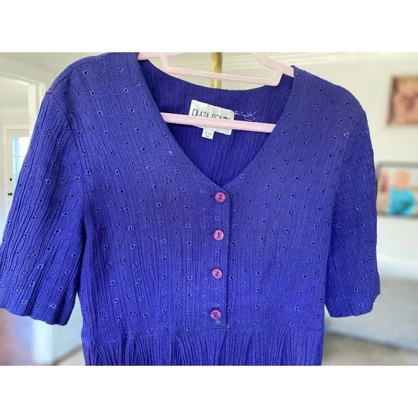 Vintage Button Front Maxi Dress‎ Purple Plaza South L Romantic Wedding Elegant - Image 9