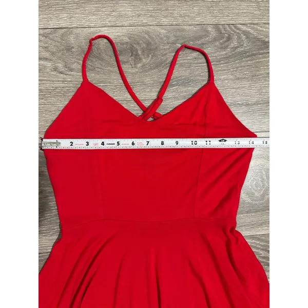 Forever 21 Red Skater Dress Small V-Neck Crisscross Back Mini Small Y2K Romantic - Image 3