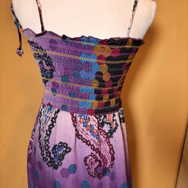 Ark & Co‎ Smocked Maxi Dress Purple Paisley Geometric Spaghetti Strap Size S - Image 8