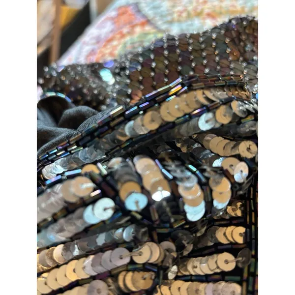 Vtg Scala Beaded Sequin Top Black Silver Embellished Blouse Size Large - Image 14
