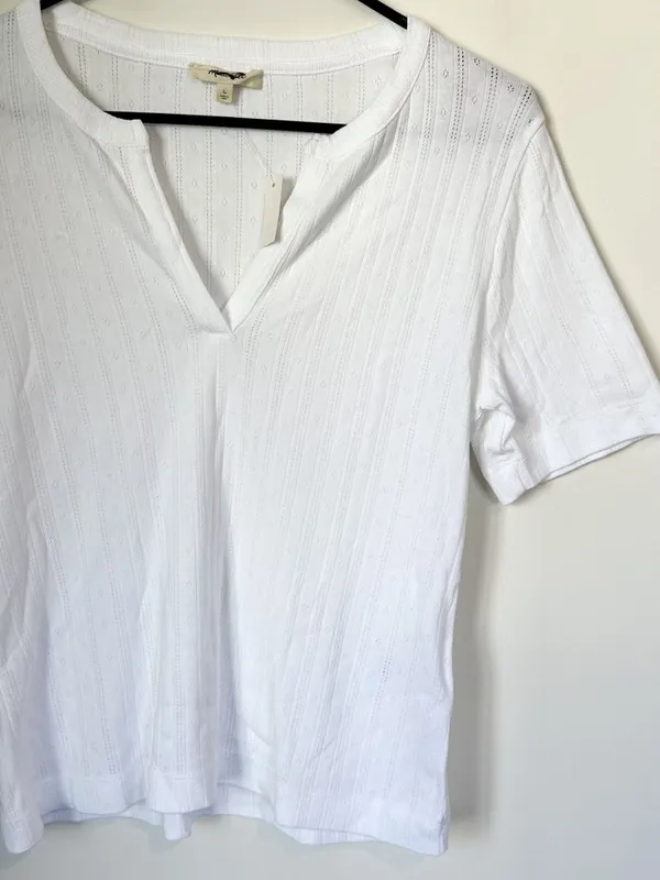 NWT Madewell Pointelle Notch Neck Tee in White - Size: Large - Image 5