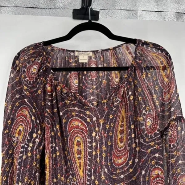 Lucky Brand Womens Paisley Sheer Split Neck Long Sleeve Blouse Multicolor Medium - Image 4