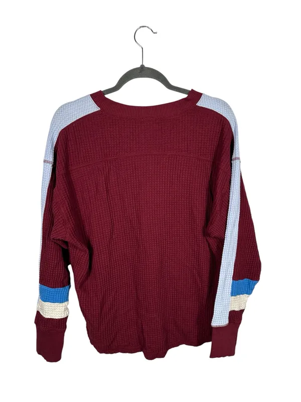 Offline by Aerie Waffle Knit Top XS Red‎ V-Neck Long Sleeve Colorblock Oversized - Image 4