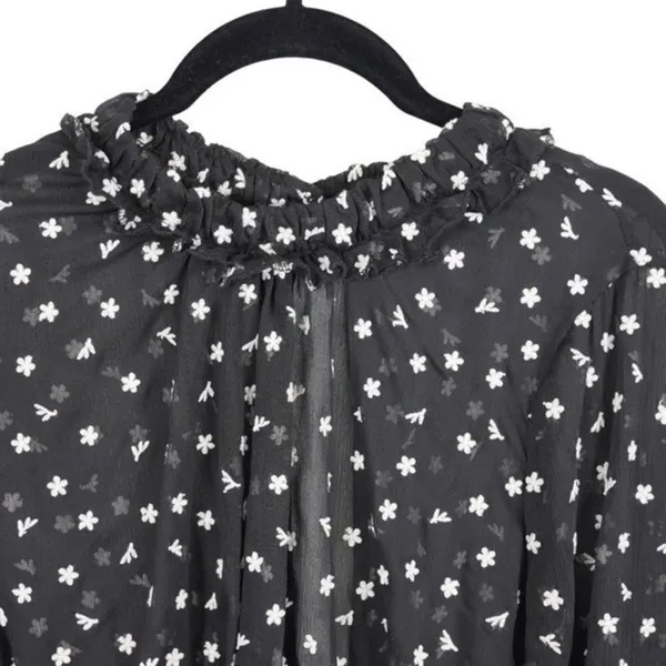Lulus Blouse Womens M Sheer Floral Long Sleeve Ruffle Neck Keyhole Back Top - Image 3