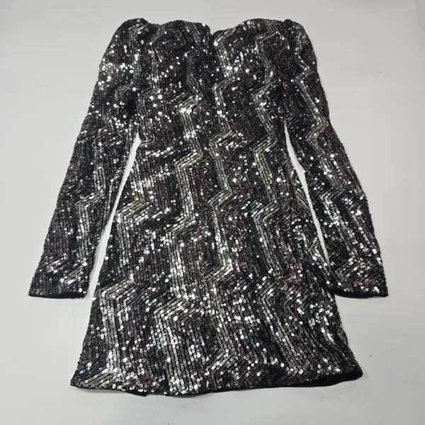 Michael Costello Leanne Mini Dress in Metallic Silver XS - Image 13