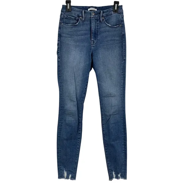 Good American Good Waist High Rise Skinny Jeans Womens 4 Raw Hem Blue Denim - Image 2