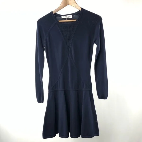 Trina Turk Lucia Long‎ Sleeve Fit and Flare Sweater Dress in Navy Size Small - Image 2