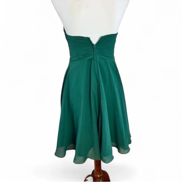 Modern Maids Emerald Green Strapless Ruched Chiffon Dress Small Brooch 4 - Image 3